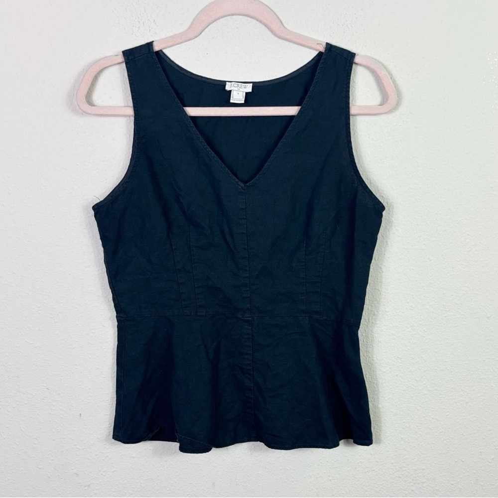 J. Crew Black Sleeveless Cotton Linen Blend  Peplum Top Blouse size 6